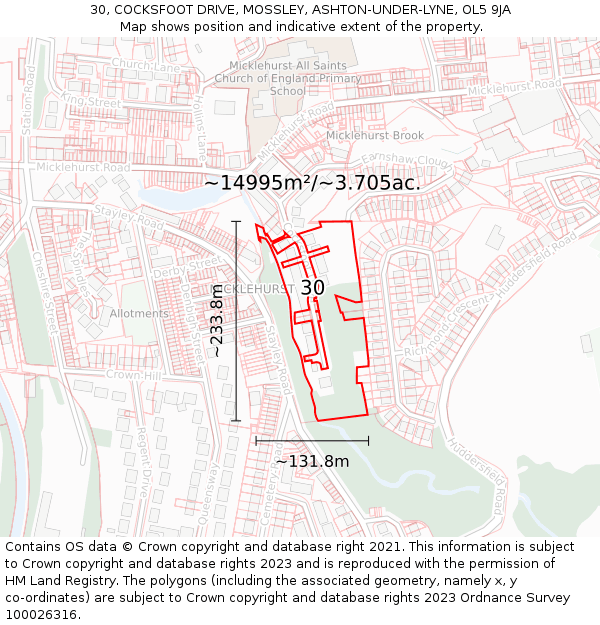 30, COCKSFOOT DRIVE, MOSSLEY, ASHTON-UNDER-LYNE, OL5 9JA: Plot and title map