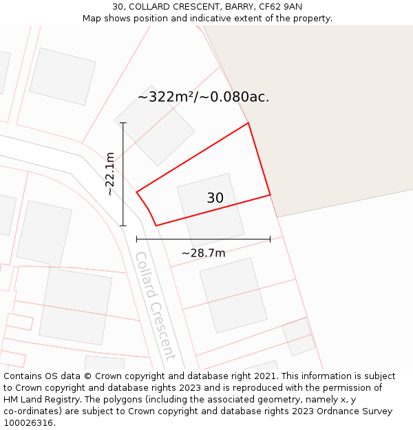 30, COLLARD CRESCENT, BARRY, CF62 9AN: Plot and title map