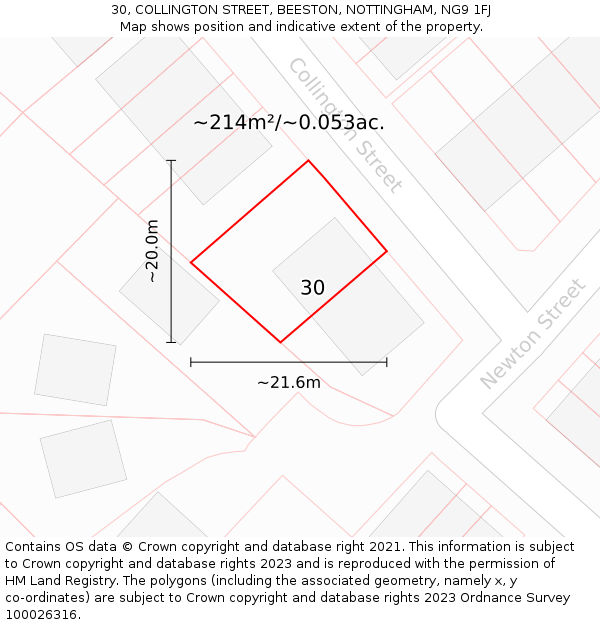 30, COLLINGTON STREET, BEESTON, NOTTINGHAM, NG9 1FJ: Plot and title map