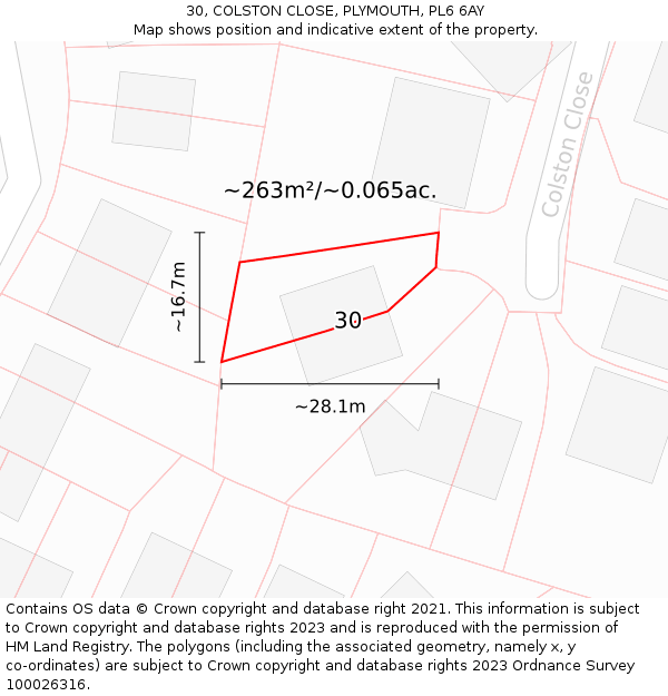 30, COLSTON CLOSE, PLYMOUTH, PL6 6AY: Plot and title map