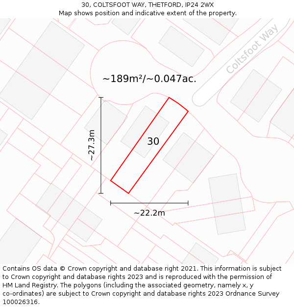 30, COLTSFOOT WAY, THETFORD, IP24 2WX: Plot and title map