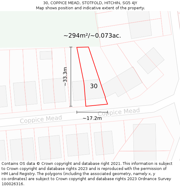 30, COPPICE MEAD, STOTFOLD, HITCHIN, SG5 4JY: Plot and title map