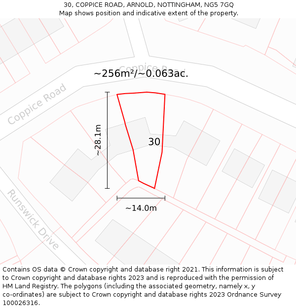 30, COPPICE ROAD, ARNOLD, NOTTINGHAM, NG5 7GQ: Plot and title map