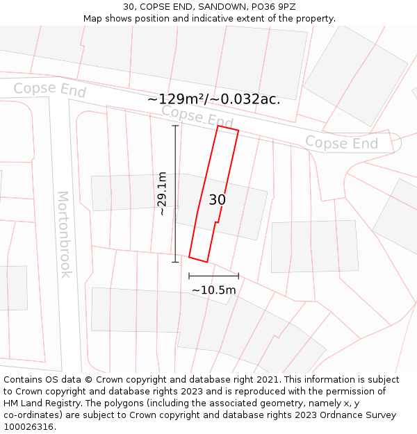 30, COPSE END, SANDOWN, PO36 9PZ: Plot and title map