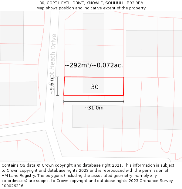 30, COPT HEATH DRIVE, KNOWLE, SOLIHULL, B93 9PA: Plot and title map