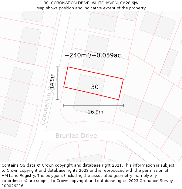 30, CORONATION DRIVE, WHITEHAVEN, CA28 6JW: Plot and title map