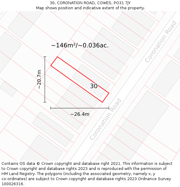 30, CORONATION ROAD, COWES, PO31 7JY: Plot and title map