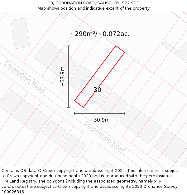 30, CORONATION ROAD, SALISBURY, SP2 9DD: Plot and title map