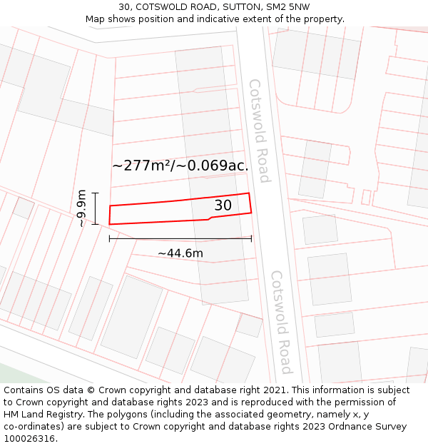 30, COTSWOLD ROAD, SUTTON, SM2 5NW: Plot and title map