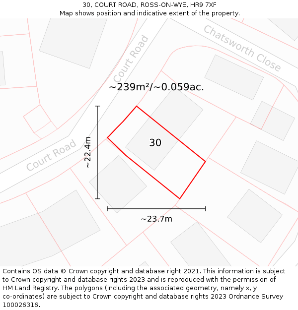 30, COURT ROAD, ROSS-ON-WYE, HR9 7XF: Plot and title map