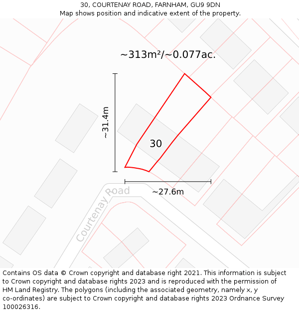 30, COURTENAY ROAD, FARNHAM, GU9 9DN: Plot and title map