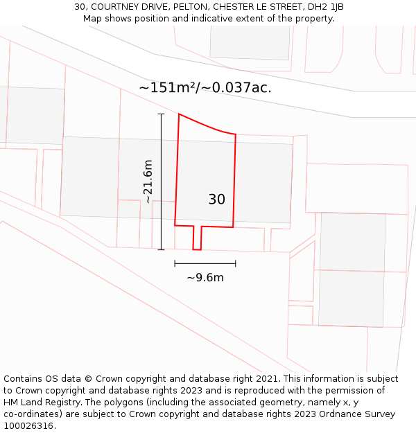 30, COURTNEY DRIVE, PELTON, CHESTER LE STREET, DH2 1JB: Plot and title map