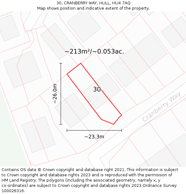 30, CRANBERRY WAY, HULL, HU4 7AQ: Plot and title map