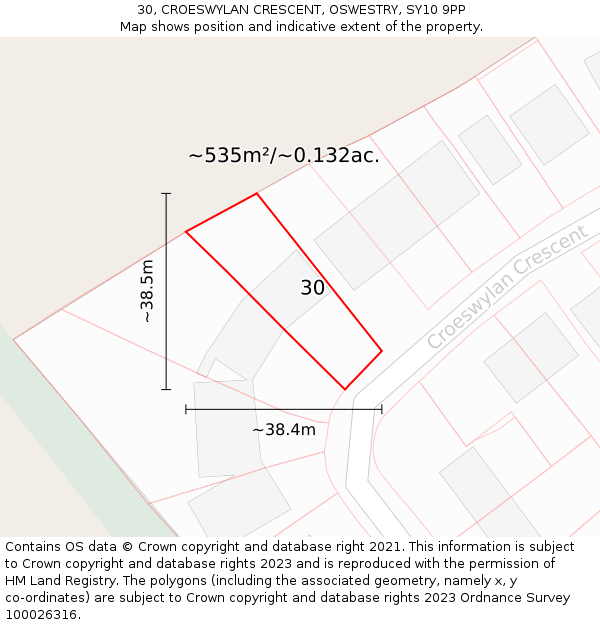 30, CROESWYLAN CRESCENT, OSWESTRY, SY10 9PP: Plot and title map