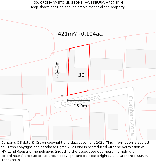 30, CROMHAMSTONE, STONE, AYLESBURY, HP17 8NH: Plot and title map