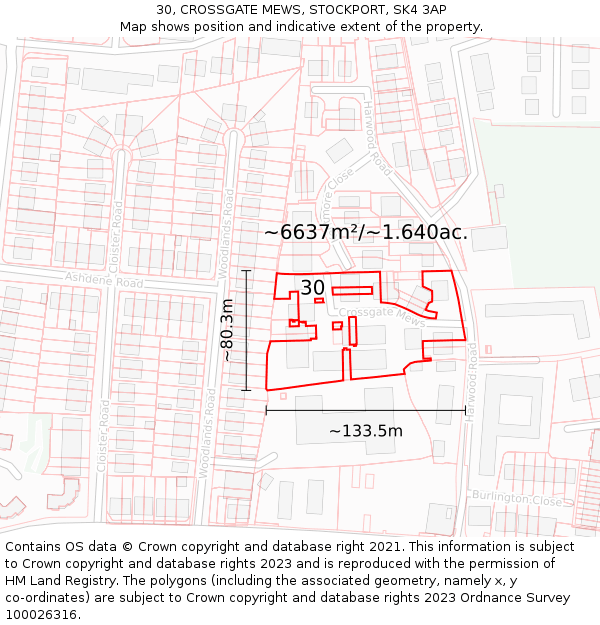 30, CROSSGATE MEWS, STOCKPORT, SK4 3AP: Plot and title map