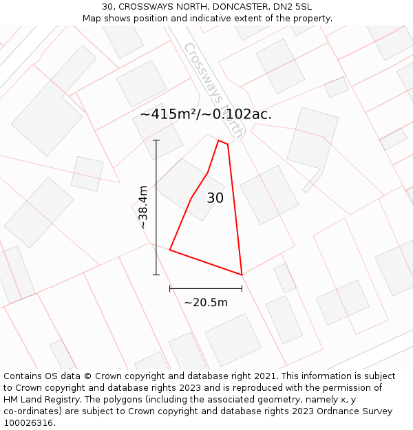 30, CROSSWAYS NORTH, DONCASTER, DN2 5SL: Plot and title map