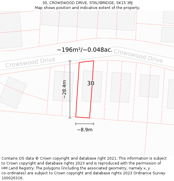 30, CROWSWOOD DRIVE, STALYBRIDGE, SK15 3RJ: Plot and title map