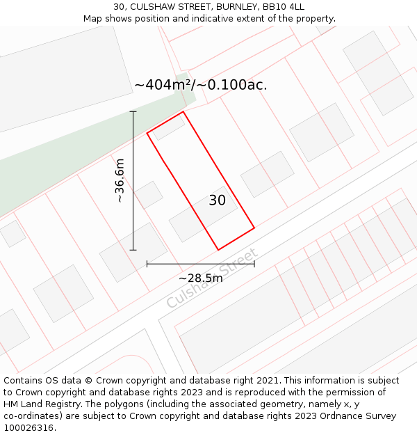 30, CULSHAW STREET, BURNLEY, BB10 4LL: Plot and title map