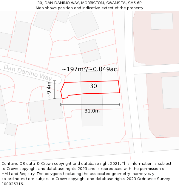 30, DAN DANINO WAY, MORRISTON, SWANSEA, SA6 6PJ: Plot and title map