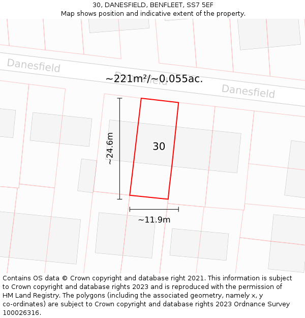 30, DANESFIELD, BENFLEET, SS7 5EF: Plot and title map