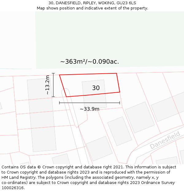 30, DANESFIELD, RIPLEY, WOKING, GU23 6LS: Plot and title map