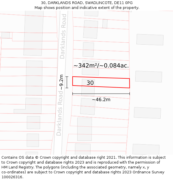 30, DARKLANDS ROAD, SWADLINCOTE, DE11 0PG: Plot and title map