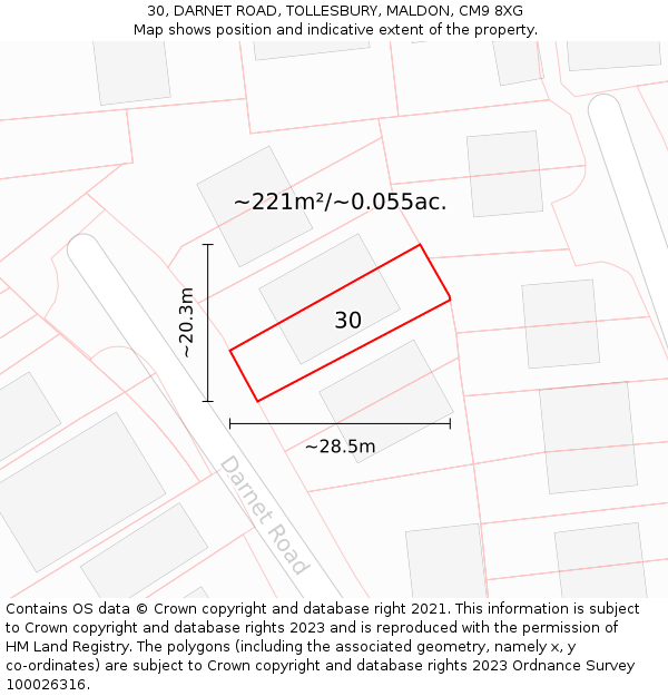 30, DARNET ROAD, TOLLESBURY, MALDON, CM9 8XG: Plot and title map