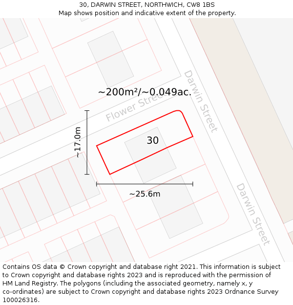 30, DARWIN STREET, NORTHWICH, CW8 1BS: Plot and title map