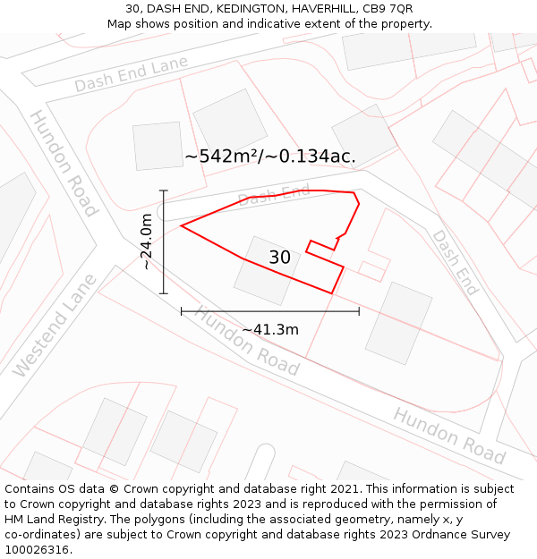 30, DASH END, KEDINGTON, HAVERHILL, CB9 7QR: Plot and title map