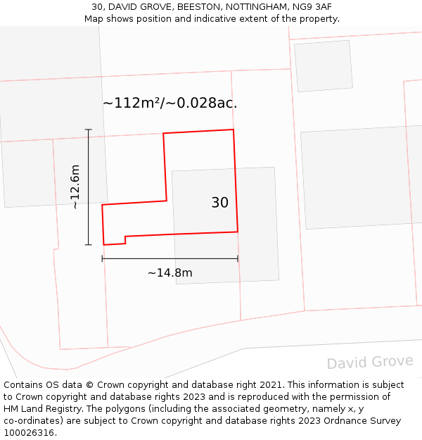 30, DAVID GROVE, BEESTON, NOTTINGHAM, NG9 3AF: Plot and title map