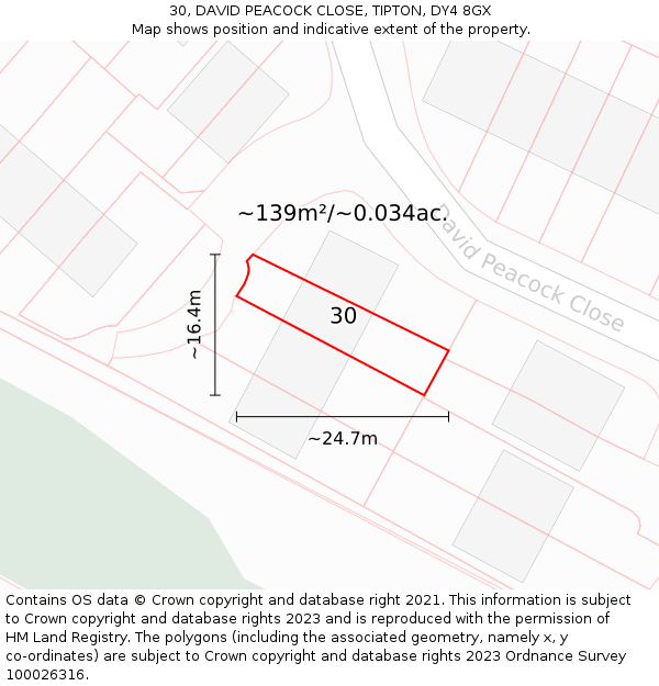 30, DAVID PEACOCK CLOSE, TIPTON, DY4 8GX: Plot and title map