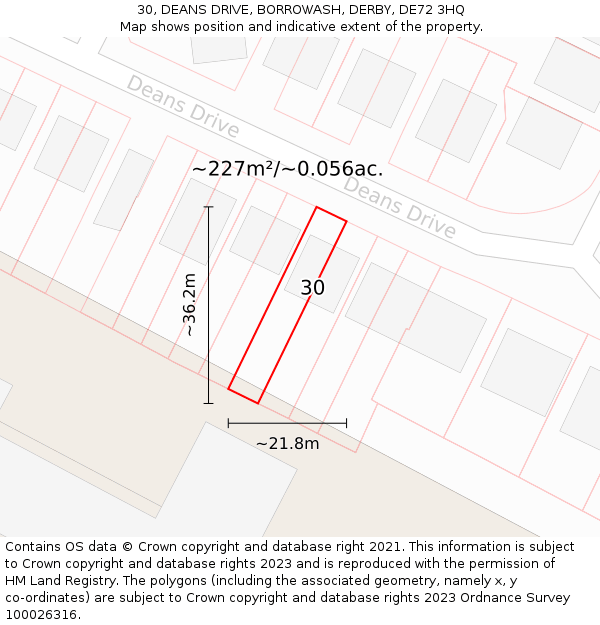 30, DEANS DRIVE, BORROWASH, DERBY, DE72 3HQ: Plot and title map