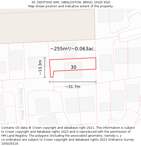 30, DENTONS WAY, HIBALDSTOW, BRIGG, DN20 9QG: Plot and title map