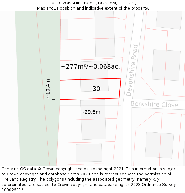 30, DEVONSHIRE ROAD, DURHAM, DH1 2BQ: Plot and title map