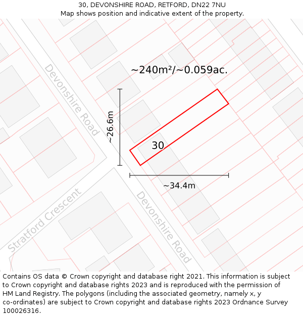 30, DEVONSHIRE ROAD, RETFORD, DN22 7NU: Plot and title map