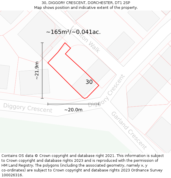 30, DIGGORY CRESCENT, DORCHESTER, DT1 2SP: Plot and title map