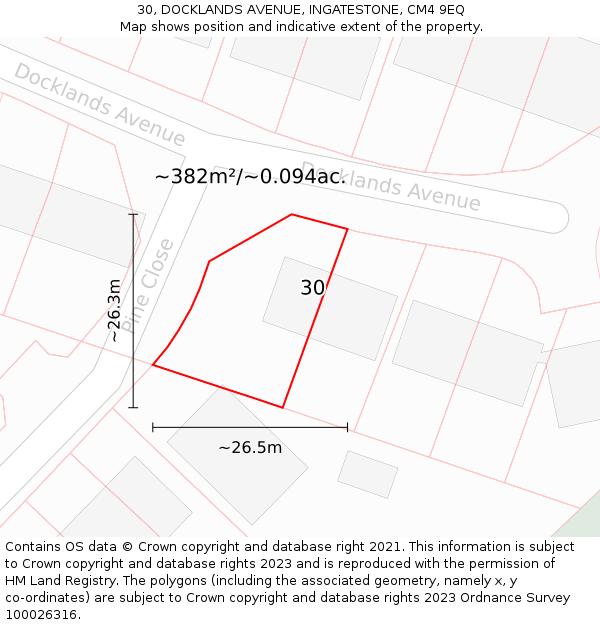 30, DOCKLANDS AVENUE, INGATESTONE, CM4 9EQ: Plot and title map