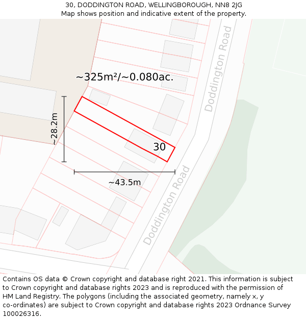 30, DODDINGTON ROAD, WELLINGBOROUGH, NN8 2JG: Plot and title map