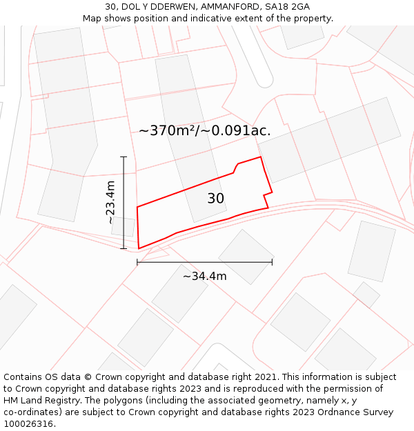 30, DOL Y DDERWEN, AMMANFORD, SA18 2GA: Plot and title map