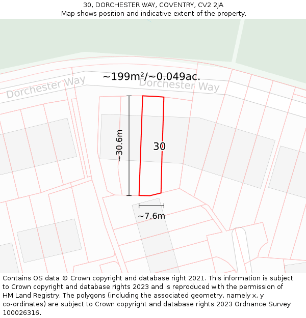 30, DORCHESTER WAY, COVENTRY, CV2 2JA: Plot and title map