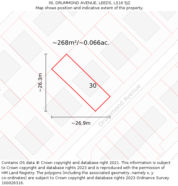 30, DRUMMOND AVENUE, LEEDS, LS16 5JZ: Plot and title map