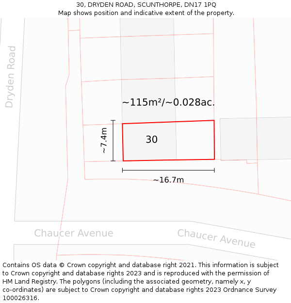 30, DRYDEN ROAD, SCUNTHORPE, DN17 1PQ: Plot and title map