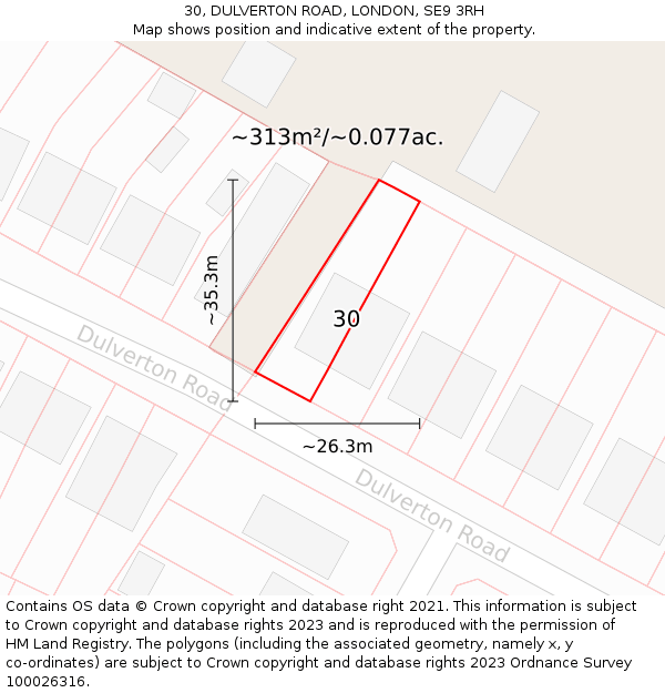 30, DULVERTON ROAD, LONDON, SE9 3RH: Plot and title map