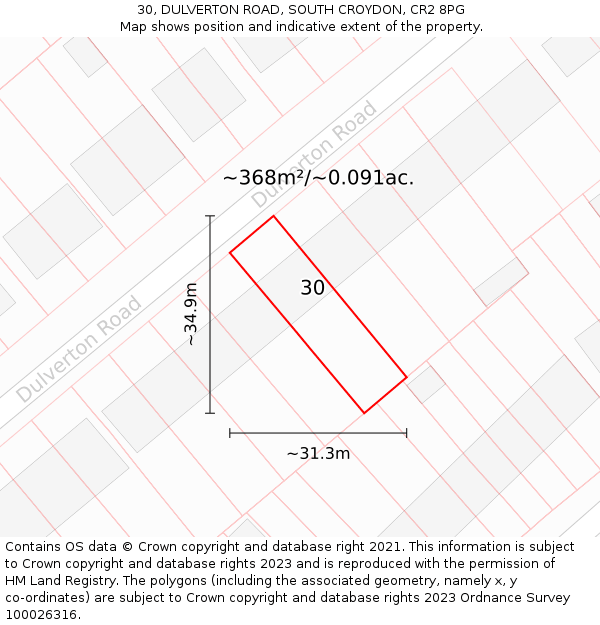 30, DULVERTON ROAD, SOUTH CROYDON, CR2 8PG: Plot and title map