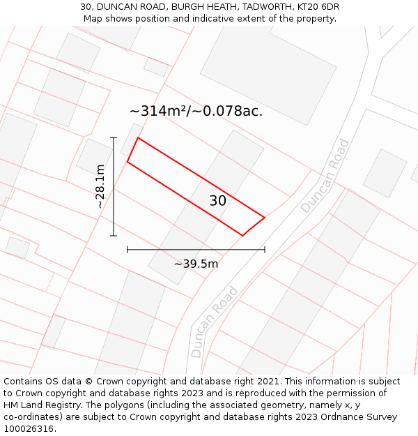 30, DUNCAN ROAD, BURGH HEATH, TADWORTH, KT20 6DR: Plot and title map