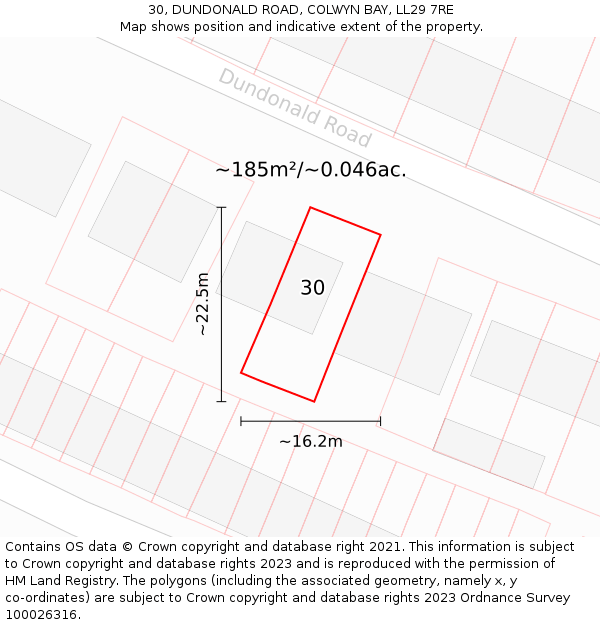 30, DUNDONALD ROAD, COLWYN BAY, LL29 7RE: Plot and title map