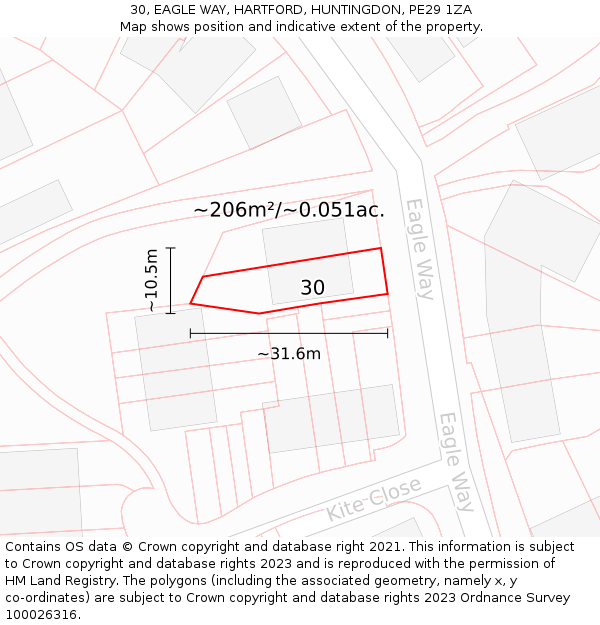 30, EAGLE WAY, HARTFORD, HUNTINGDON, PE29 1ZA: Plot and title map