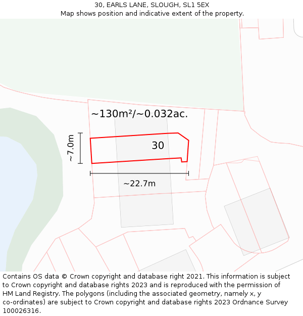 30, EARLS LANE, SLOUGH, SL1 5EX: Plot and title map