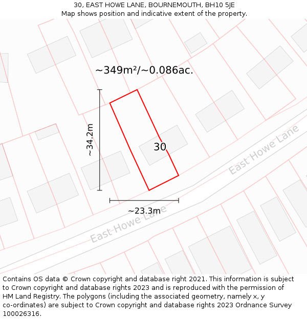 30, EAST HOWE LANE, BOURNEMOUTH, BH10 5JE: Plot and title map